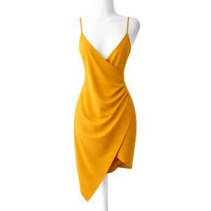 Mind Code Dress Women's Sz Large Mustard Yellow Hi Low Spaghetti Strap
